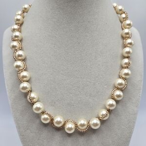 VINTAGE SHB Shofel Bros Wrapped Faux Pearl Gold Tone Beaded Strand Necklace